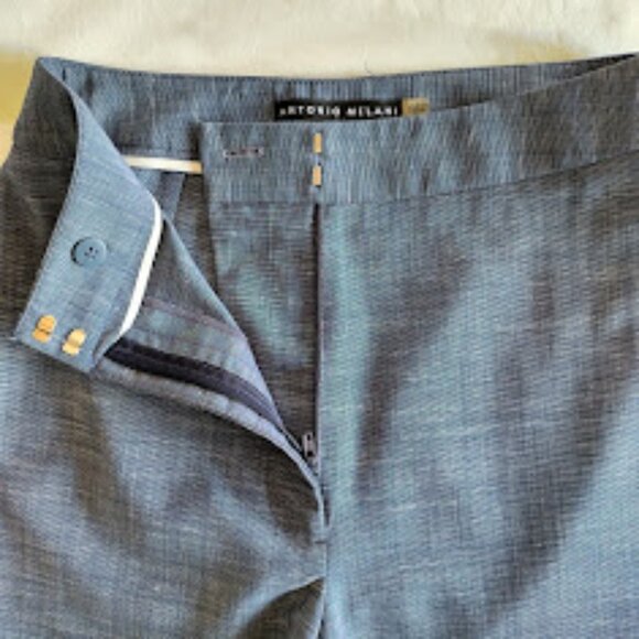 ANTONIO MELANI Straight Leg Textured Blue Cropped Dress Pants Non-Stretch 0 - Picture 3 of 10